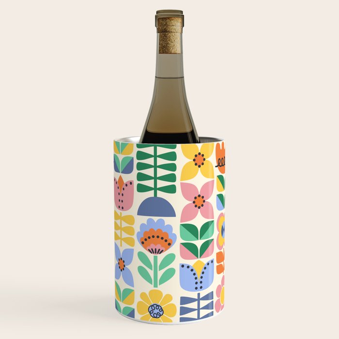 Retro Folk and Floral Colorful Pastel Flower Grid Cream Wine Chiller Gallery Image 2