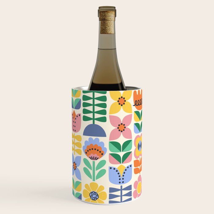 Retro Folk and Floral Colorful Pastel Flower Grid Cream Wine Chiller Gallery Image 3