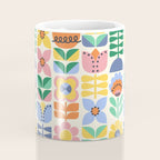 Retro Folk and Floral Colorful Pastel Flower Grid Cream Coffee Mug Gallery Image 4