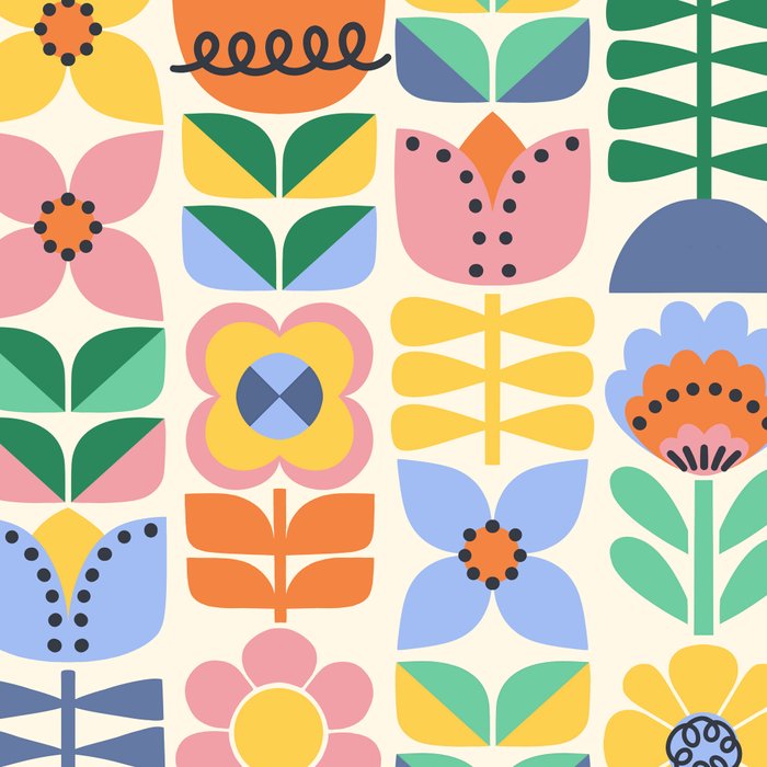 Retro Folk and Floral Colorful Pastel Flower Grid Cream Coffee Mug Gallery Image 2