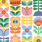 Retro Folk and Floral Colorful Pastel Flower Grid Cream Coffee Mug Gallery Image 2