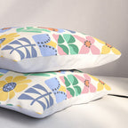 Retro Folk and Floral Colorful Pastel Flower Grid Cream Pillow Sham Gallery Image 3
