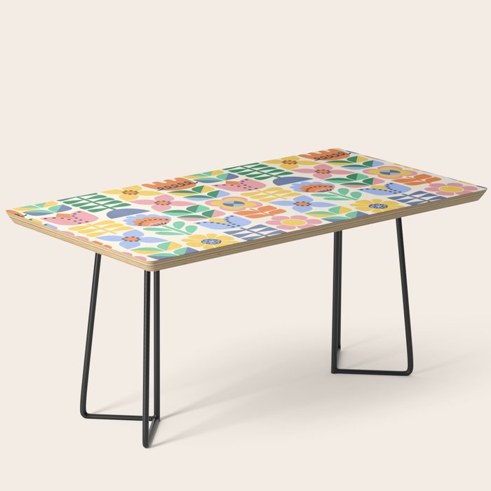 Retro Folk and Floral Colorful Pastel Flower Grid Cream Coffee Table Gallery Image 1