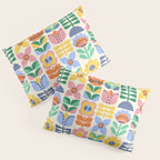 Retro Folk and Floral Colorful Pastel Flower Grid Cream Pillow Sham Gallery Image 3