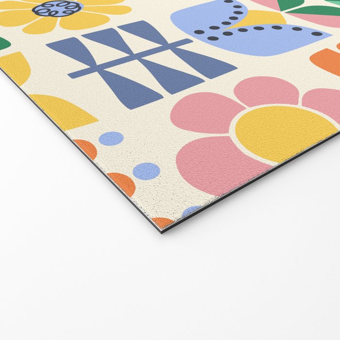 Retro Folk and Floral Colorful Pastel Flower Grid Cream Welcome Mat Gallery Image 2
