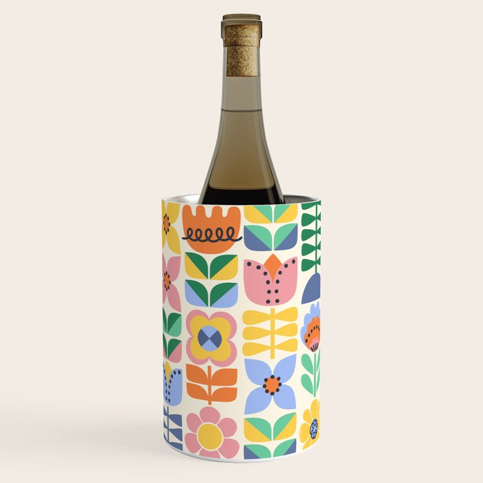 Retro Folk and Floral Colorful Pastel Flower Grid Cream Wine Chiller Gallery Image 1