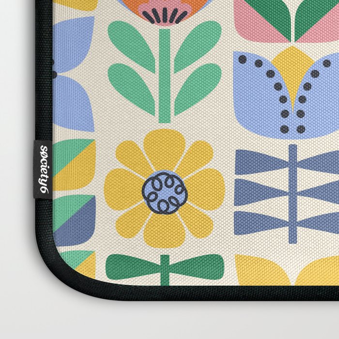 Retro Folk and Floral Colorful Pastel Flower Grid Cream Laptop Sleeve Gallery Image 3
