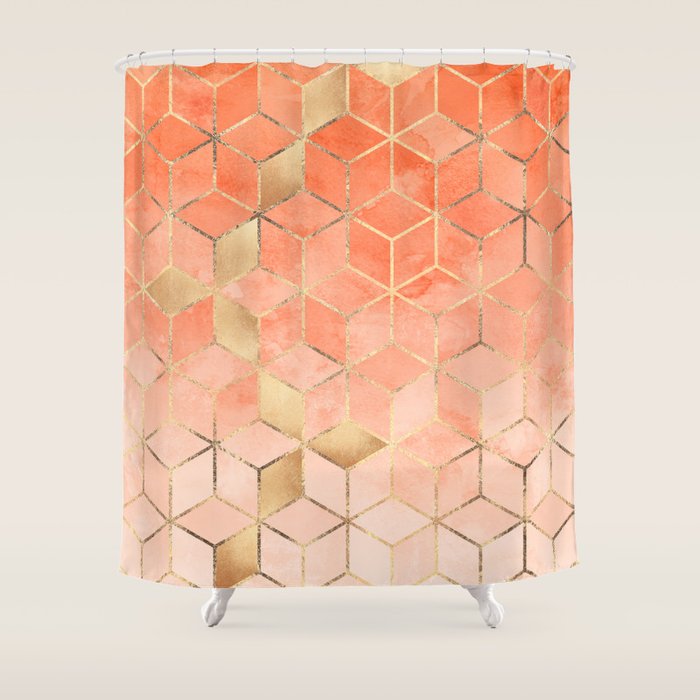 Soft Peach Gradient Cubes Shower Curtain Gallery Image 1