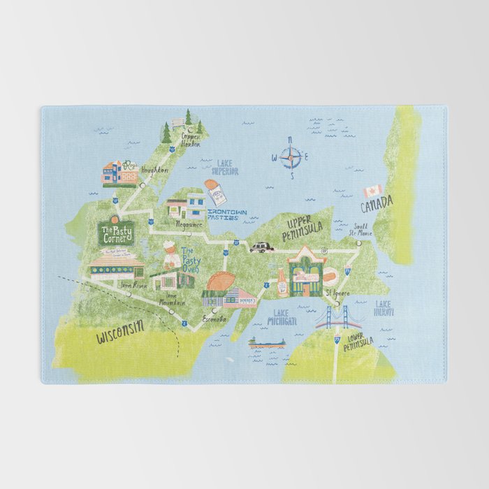 Map of Northern Michigan - Pasty Tour in Blue Rug Gallery Image 2