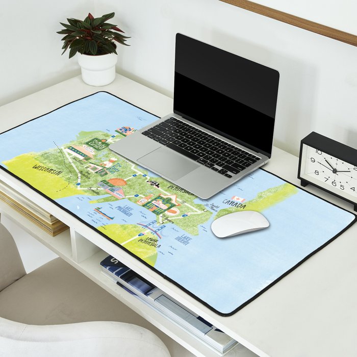 Map of Northern Michigan - Pasty Tour in Blue Desk Mat Gallery Image 2