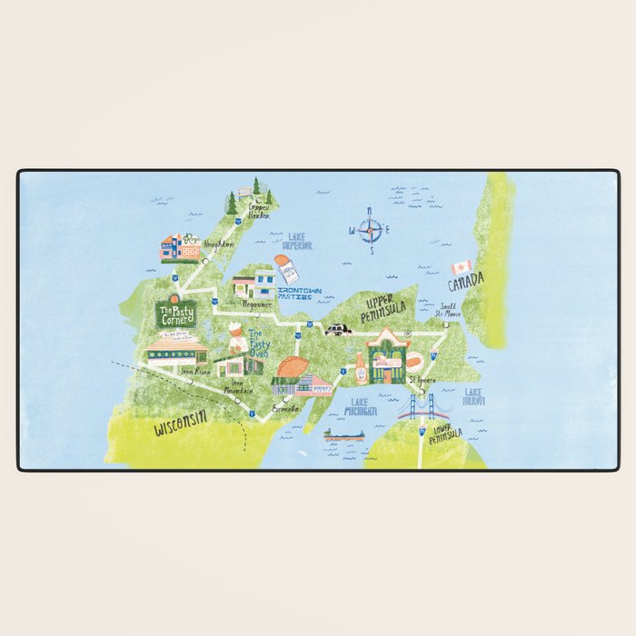 Map of Northern Michigan - Pasty Tour in Blue Desk Mat Gallery Image 3