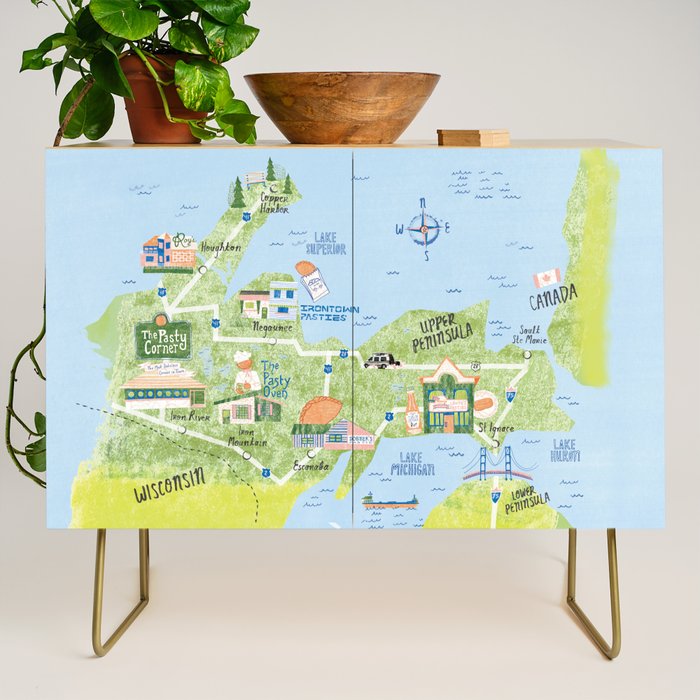 Map of Northern Michigan - Pasty Tour in Blue Credenza Gallery Image 1