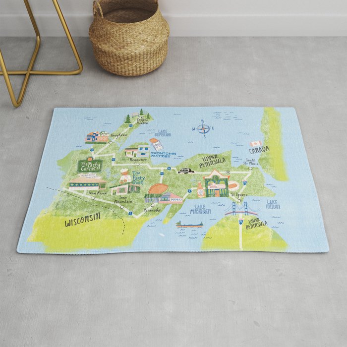 Map of Northern Michigan - Pasty Tour in Blue Rug Gallery Image 1