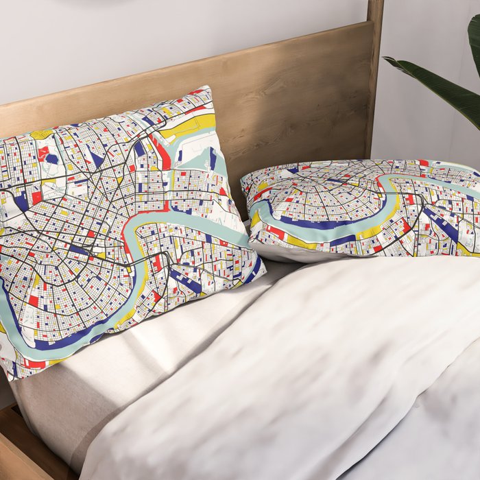 New Orleans, Louisiana City Map - Mondrian Pillow Sham Gallery Image 2
