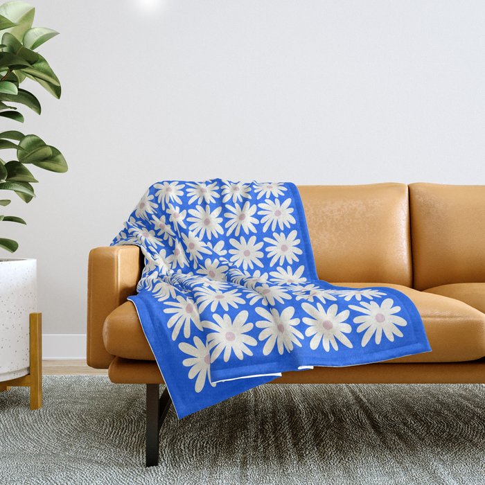Daisies in Blue Throw Blanket Gallery Image 1