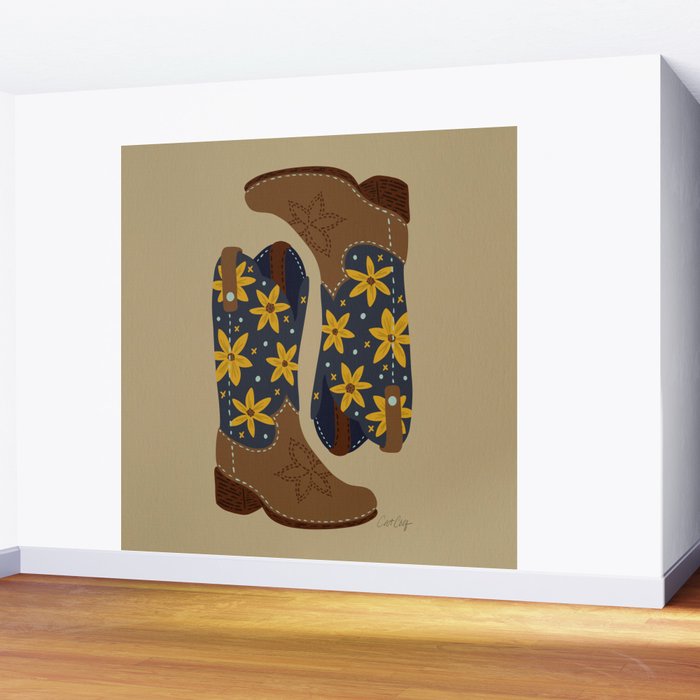 Cowgirl Boots â Teal & Yellow Wall Mural Gallery Image 2