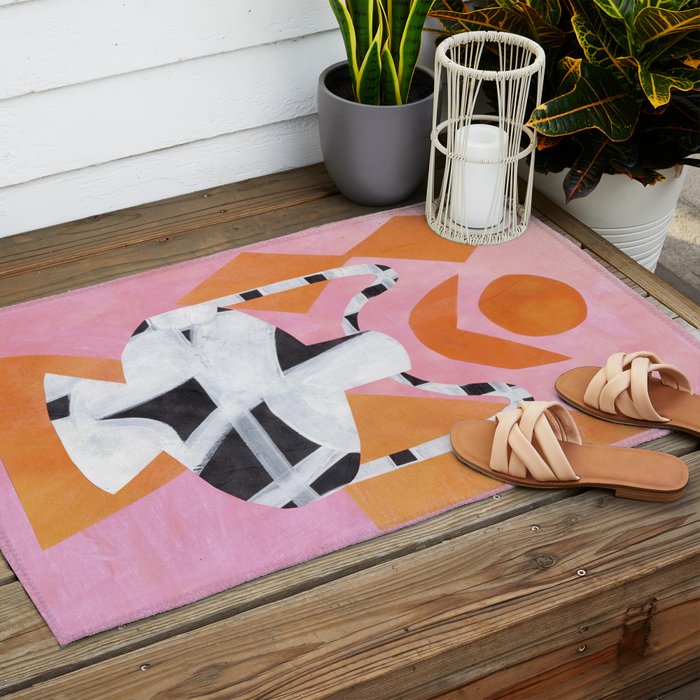 Pink And Orange Checkered Urn Vase Outdoor Rug Gallery Image 2