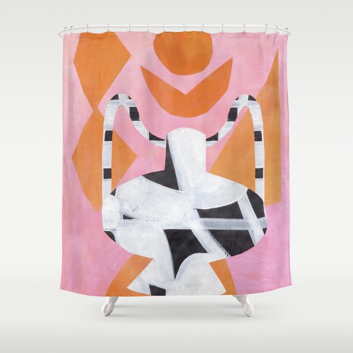 Pink And Orange Checkered Urn Vase Shower Curtain Gallery Image 1