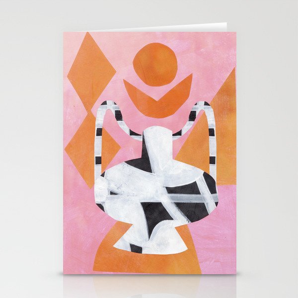 Pink And Orange Checkered Urn Vase Stationery Card Gallery Image 1
