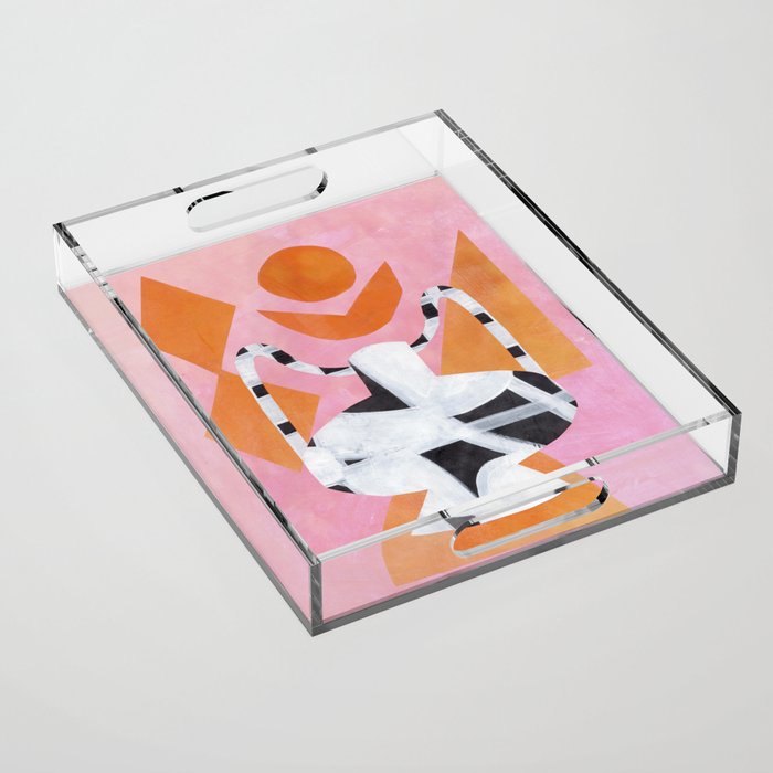 Pink And Orange Checkered Urn Vase Acrylic Tray Gallery Image 1