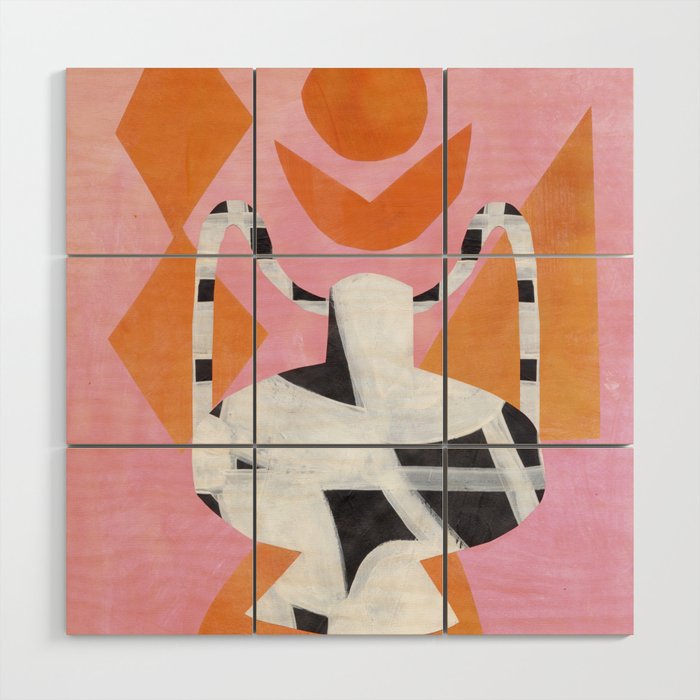 Pink And Orange Checkered Urn Vase Wood Wall Art Gallery Image 1