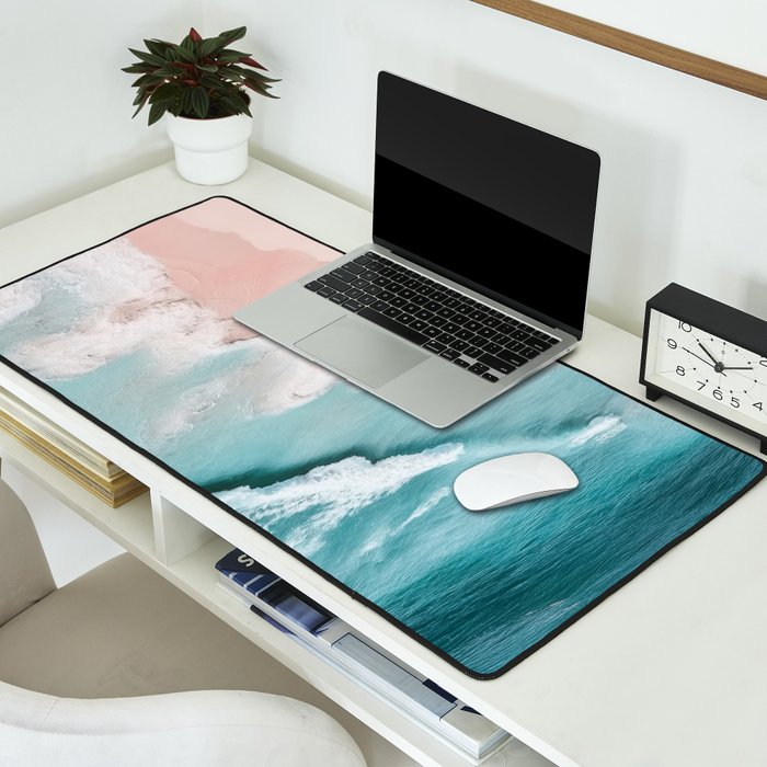 Dream Beach - Aerial Photography of Pink and Turquoise Coast Desk Mat Gallery Image 2