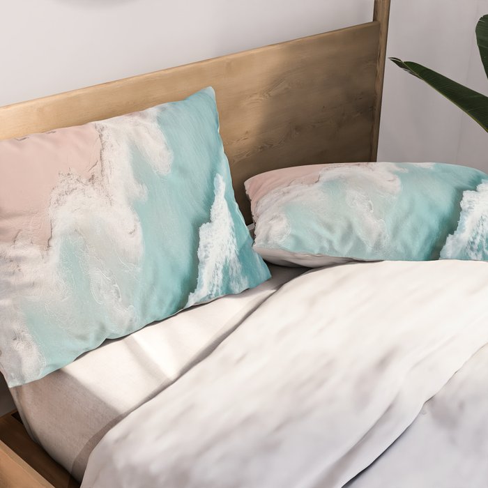Dream Beach - Aerial Photography of Pink and Turquoise Coast Pillow Sham Gallery Image 2