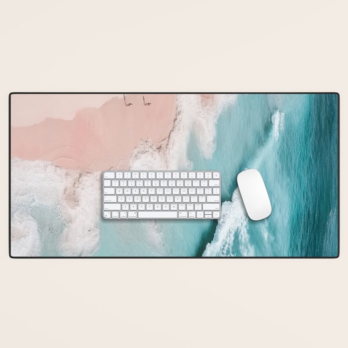 Dream Beach - Aerial Photography of Pink and Turquoise Coast Desk Mat Gallery Image 1