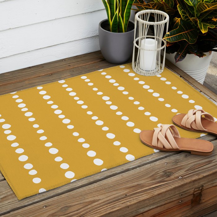 Spotted, Mustard Yellow, Boho Prints Outdoor Rug Gallery Image 2
