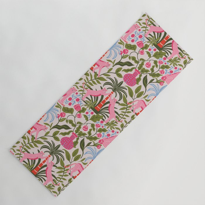 Modern Preppy Leopard Cat Jungle Oasis Yoga Mat Gallery Image 1