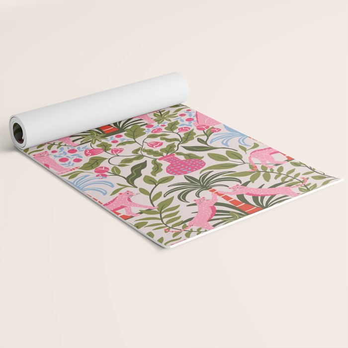 Modern Preppy Leopard Cat Jungle Oasis Yoga Mat Gallery Image 2