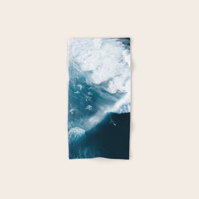 Surfers in Motion - Aerial Ocean Wave Photography Bath Towel Gallery Image 1