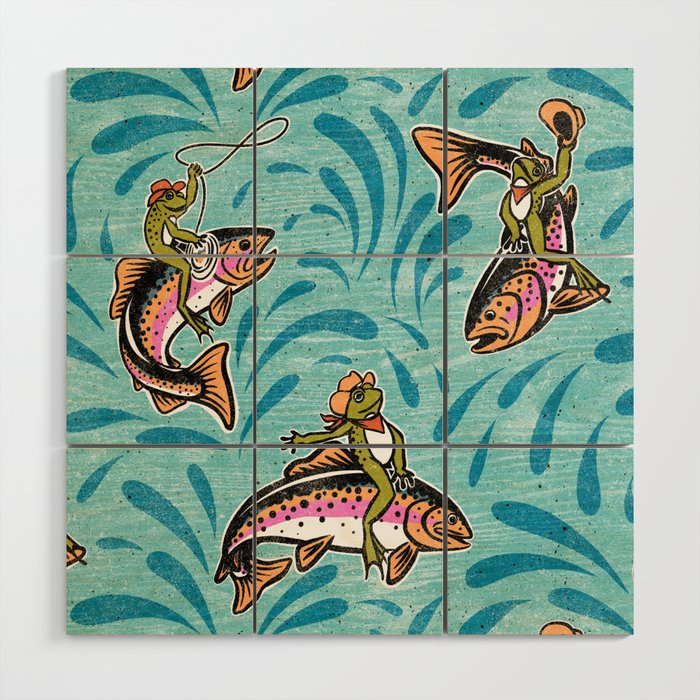 Rodeo Frogs - Aqua Wood Wall Art Gallery Image 1