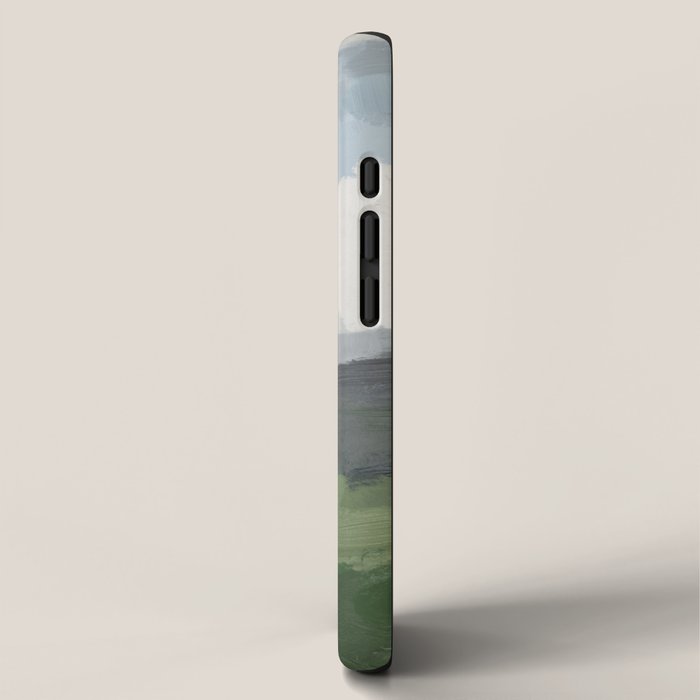 New Beginnings - Sky Blue and Forest Green Rural Country Farm Land Nature Abstract Painting Art iPhone Case Gallery Image 2