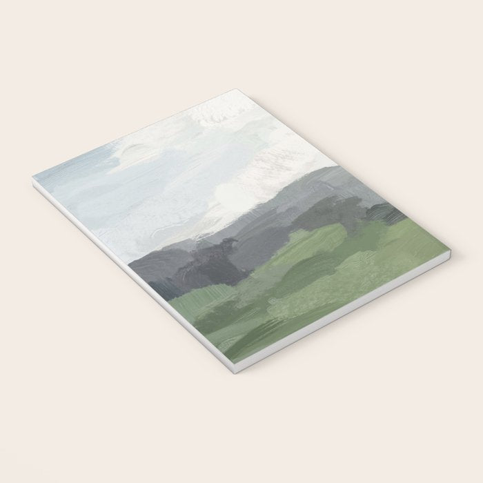New Beginnings - Sky Blue and Forest Green Rural Country Farm Land Nature Abstract Painting Art Notebook Gallery Image 3