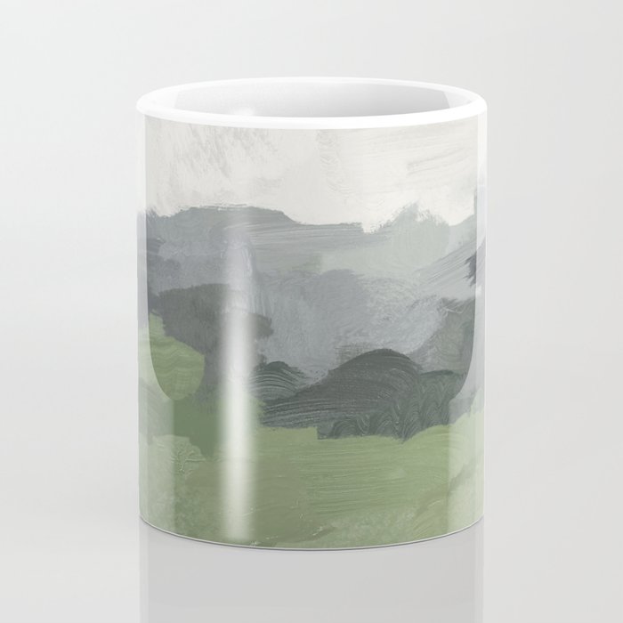 New Beginnings - Sky Blue and Forest Green Rural Country Farm Land Nature Abstract Painting Art Coffee Mug Gallery Image 4