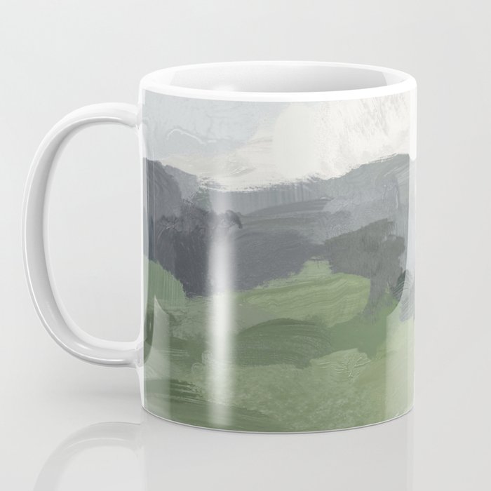 New Beginnings - Sky Blue and Forest Green Rural Country Farm Land Nature Abstract Painting Art Coffee Mug Gallery Image 3