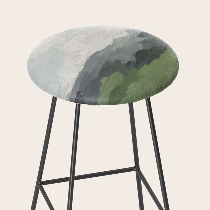 New Beginnings - Sky Blue and Forest Green Rural Country Farm Land Nature Abstract Painting Art Stool Gallery Image 2