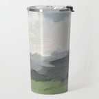 New Beginnings - Sky Blue and Forest Green Rural Country Farm Land Nature Abstract Painting Art Travel Mug Gallery Image 2