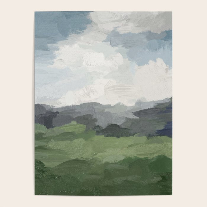 New Beginnings - Sky Blue and Forest Green Rural Country Farm Land Nature Abstract Painting Art Poster Gallery Image 4