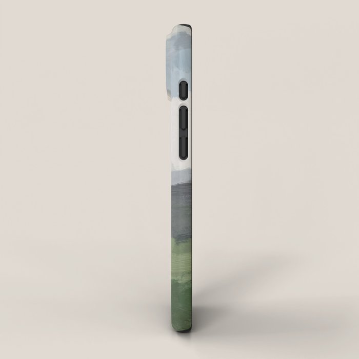 New Beginnings - Sky Blue and Forest Green Rural Country Farm Land Nature Abstract Painting Art iPhone Case Gallery Image 2