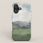 New Beginnings - Sky Blue and Forest Green Rural Country Farm Land Nature Abstract Painting Art iPhone Case Gallery Image 1