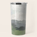 New Beginnings - Sky Blue and Forest Green Rural Country Farm Land Nature Abstract Painting Art Travel Mug Gallery Image 1