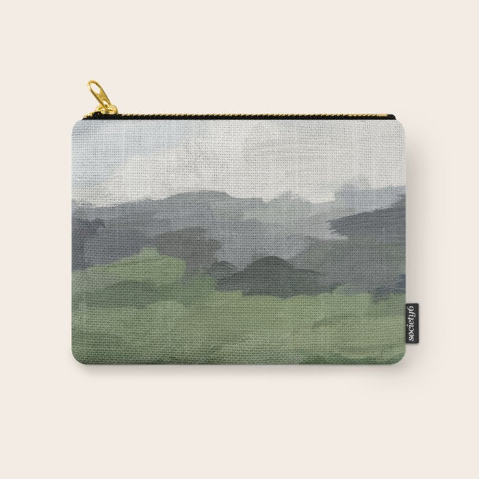 New Beginnings - Sky Blue and Forest Green Rural Country Farm Land Nature Abstract Painting Art Carry All Pouch Gallery Image 1