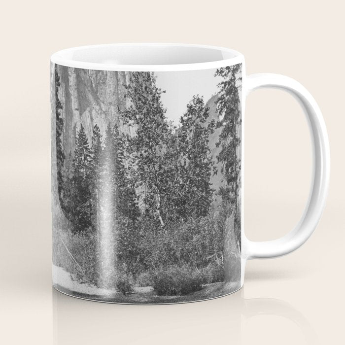 Cathedral Rocks and Reflections, Yosemite black and white photograph by Charles Leander Weed Coffee Mug Gallery Image 1