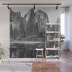 Cathedral Rocks and Reflections, Yosemite black and white photograph by Charles Leander Weed Wall Mural Gallery Image 1