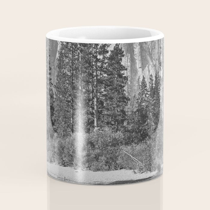Cathedral Rocks and Reflections, Yosemite black and white photograph by Charles Leander Weed Coffee Mug Gallery Image 4