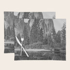 Cathedral Rocks and Reflections, Yosemite black and white photograph by Charles Leander Weed Placemat Gallery Image 1