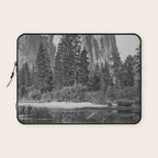 Cathedral Rocks and Reflections, Yosemite black and white photograph by Charles Leander Weed Laptop Sleeve Gallery Image 1