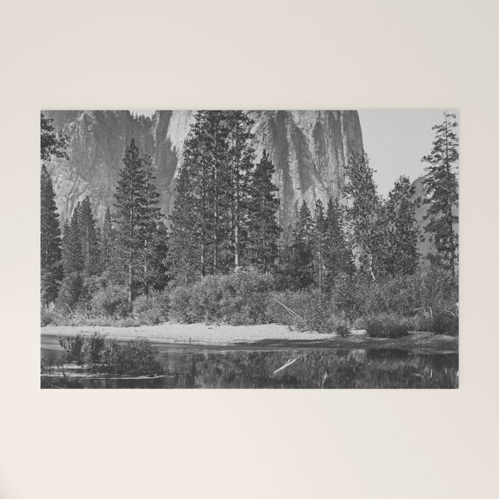 Cathedral Rocks and Reflections, Yosemite black and white photograph by Charles Leander Weed Welcome Mat Gallery Image 1